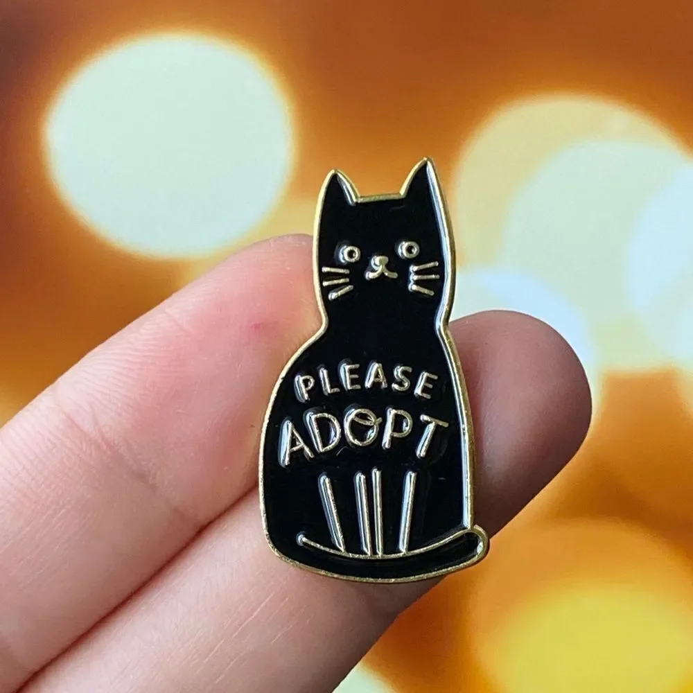 Please Adopt Black Cat Enamel Pin/ Brooch